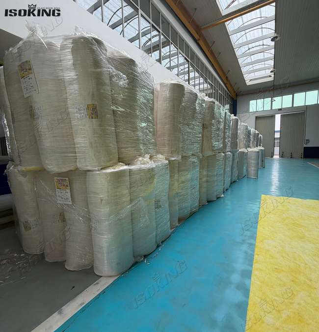 A batch of glass wool roll in the warehouse shipping to Australia